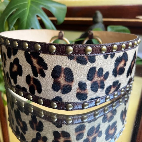 Streets Ahead Animal Printed Calf Hair Leather Studded Designer Belt - Picture 2 of 4